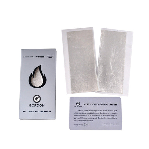 GORDON 24K White Gold Rolling Papers, King Size Organic Rolling Paper, 2 PCS / Pack 12 Packs / Box